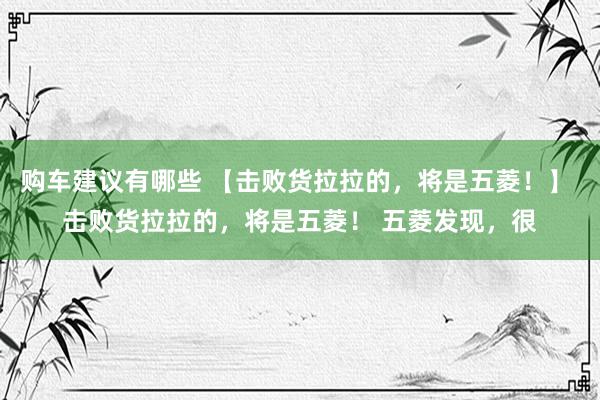 购车建议有哪些 【击败货拉拉的，将是五菱！】 击败货拉拉的，将是五菱！ 五菱发现，很