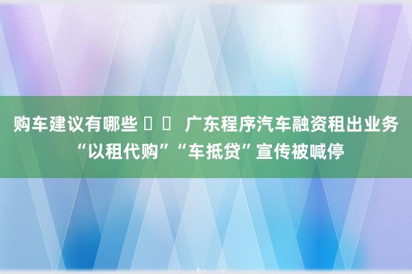 购车建议有哪些 		 广东程序汽车融资租出业务 “以租代购”“车抵贷”宣传被喊停