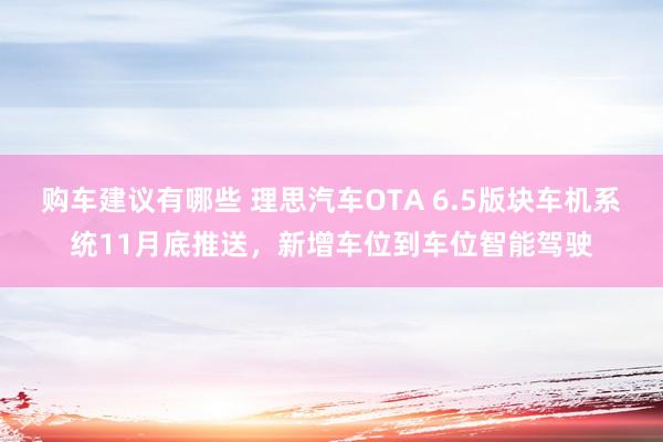 购车建议有哪些 理思汽车OTA 6.5版块车机系统11月底推送，新增车位到车位智能驾驶