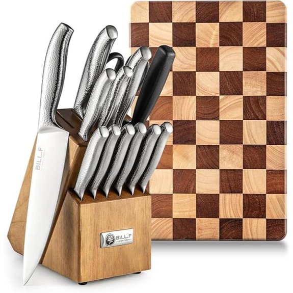Knife Block Set with 14 Kitchen Knives & Cutting Board