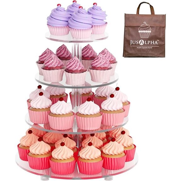 Jusalpha 4-Tier Acrylic Cupcake Stand with Rod Feet