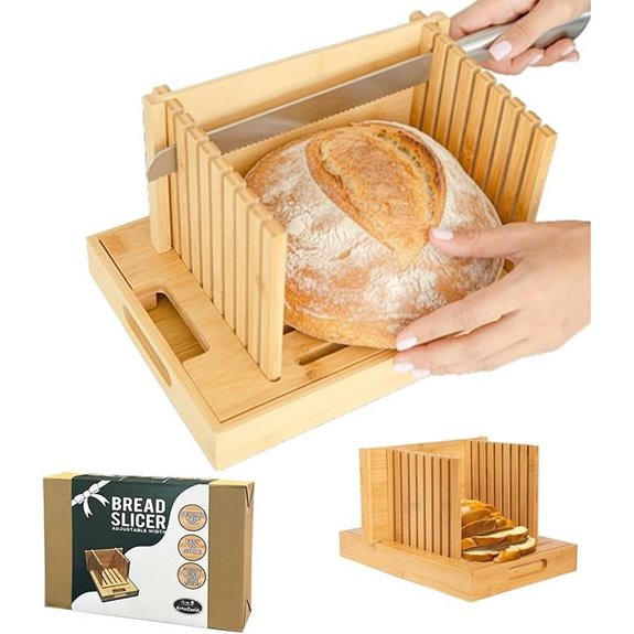 Bamboo Bread Slicer with Adjustable Width Cutter
