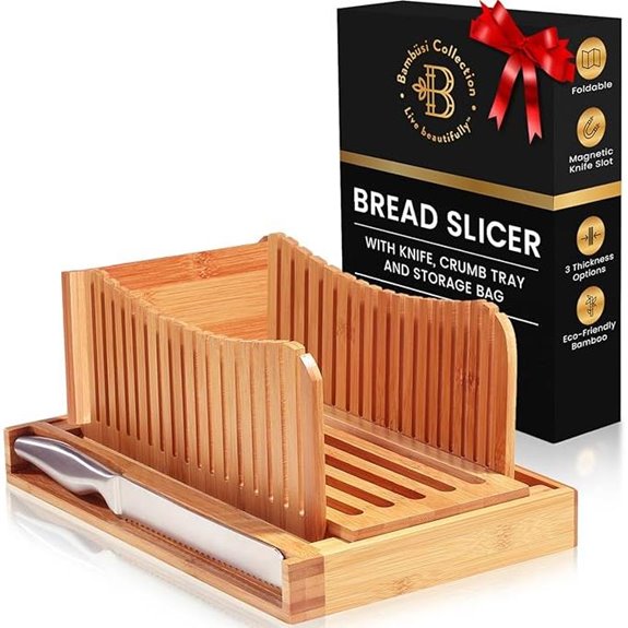 Adjustable Bamboo Bread Slicer with Crumb Tray