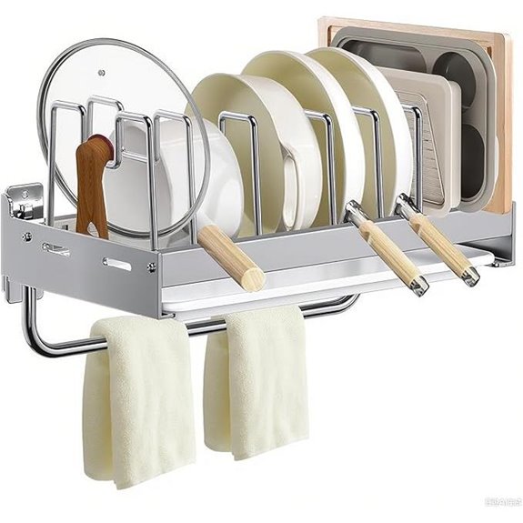 Hanging Pot Rack with Adjustable Dividers and Accessories