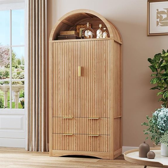 Arched Kitchen Pantry with Drawers and Adjustable Shelves