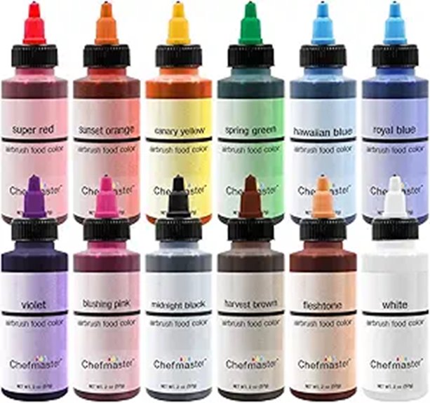 Chefmaster Air Brush Color Variety Pack Twelve 2 oz. bottles