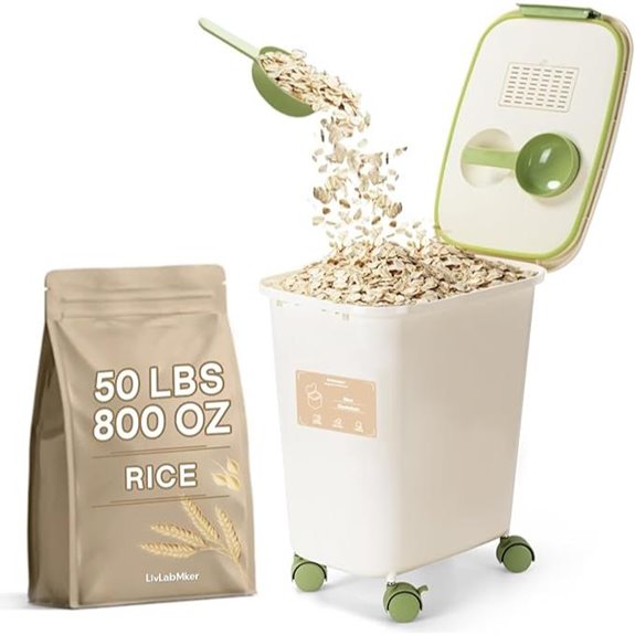 LivLab Mker Rice Dispenser with Measuring Spoon and Wheels