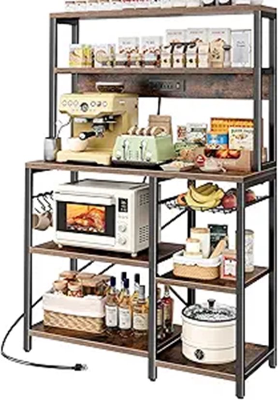 SUPERJARE Bakers Rack with Power Outlet and Hooks