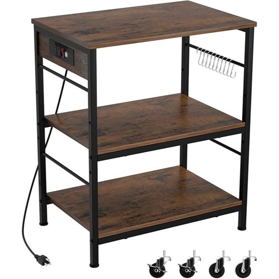 Bakers Rack with Power Outlet and Hooks