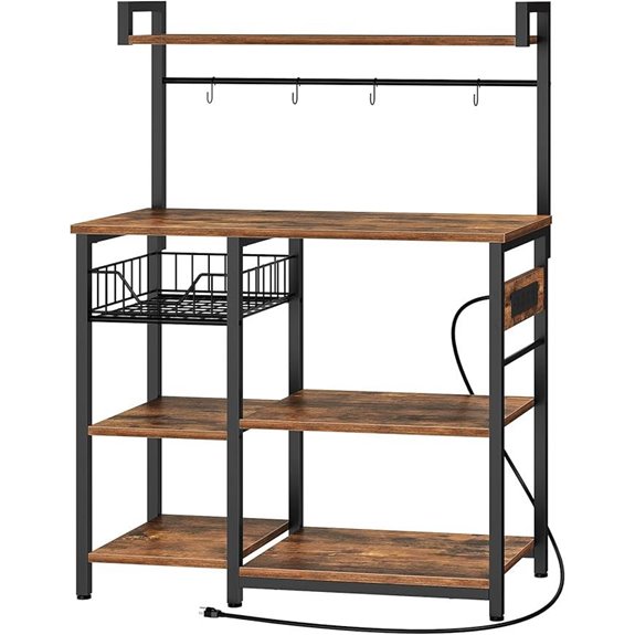 HOOBRO Bakers Rack with Power Outlet and Storage