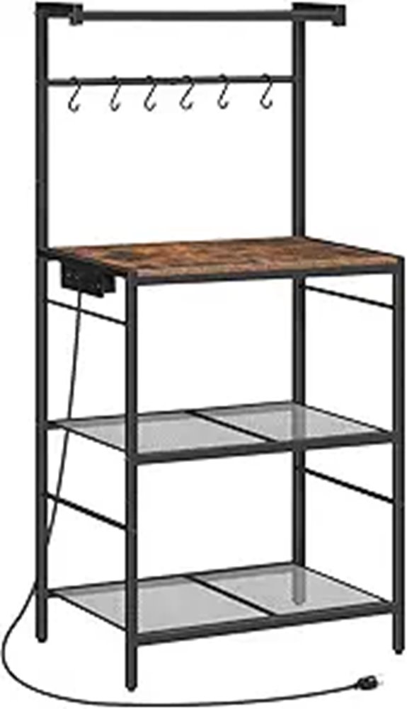 Bakers Rack with Power Outlet and Hooks