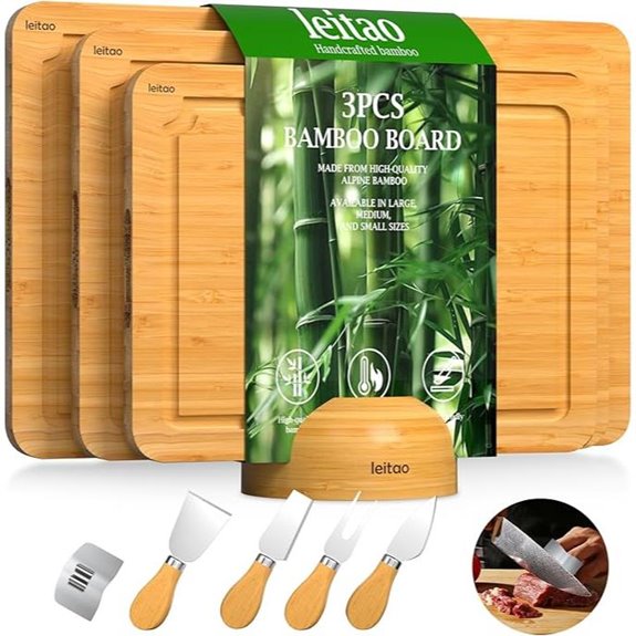 Bamboo Cutting Board Set with Knives and Holder