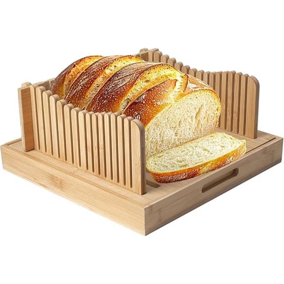 3-in-1 Bamboo Bread Slicer with Guide & Crumb Catcher