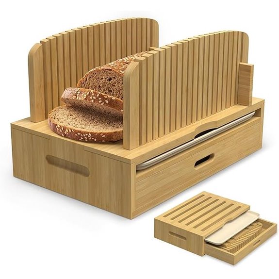 Bamboo Bread Slicer with Adjustable Crumb Tray