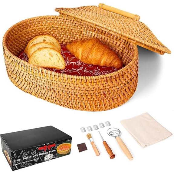 Bread Basket with Warming Stone and Lid