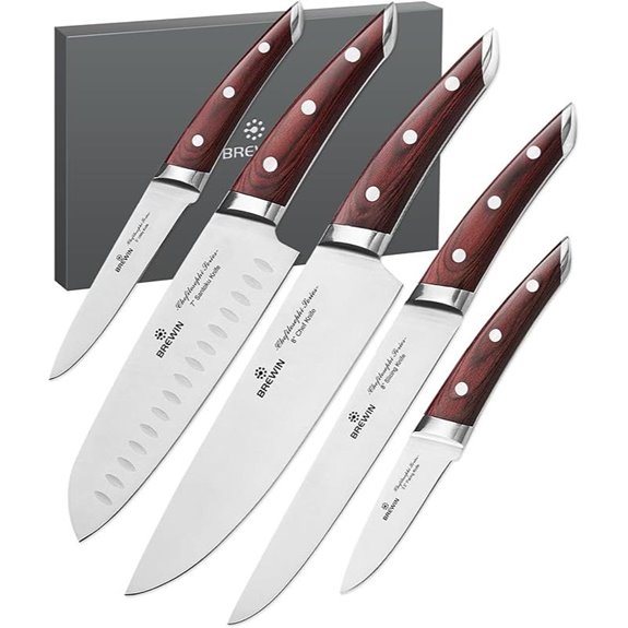 Brewin Chef Knife Set 5 PCS with Pakkawood Handles