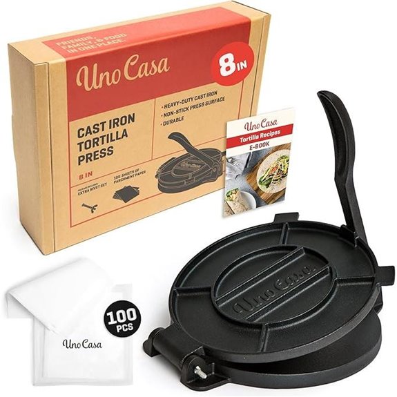 Uno Casa Cast Iron Tortilla Press with Parchment Paper