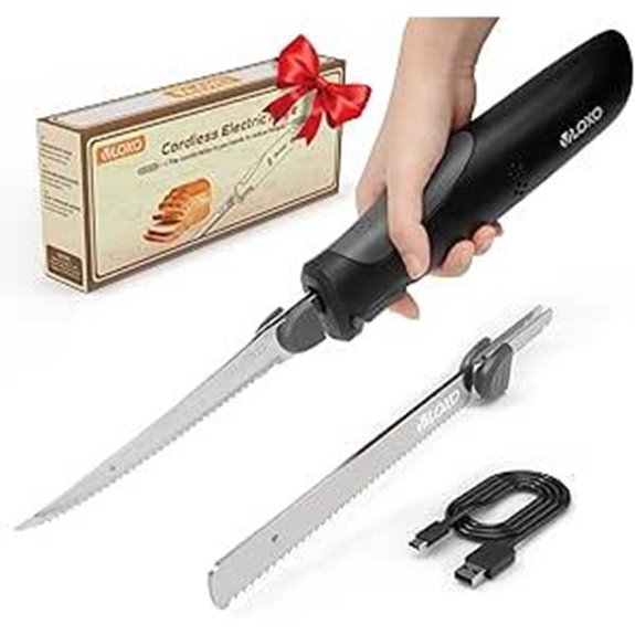 VLOXO Cordless Electric Carving Knife with Non-Stick Blades