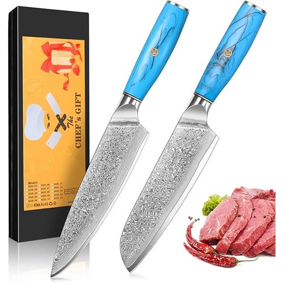 Damascus Chef Knife and Santoku Knife Set