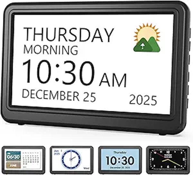 Large Digital Day and Date Clock with Alarms
