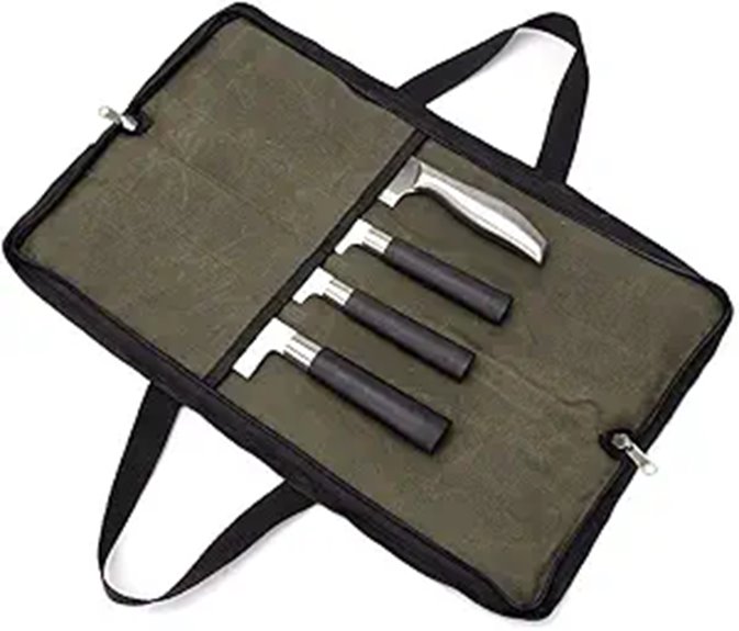Heavy Duty Waxed Canvas Knife Roll with Handle