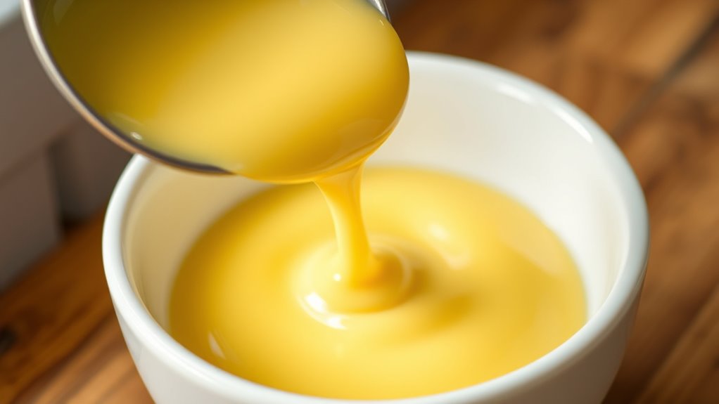 egg yolks emulsify and thicken