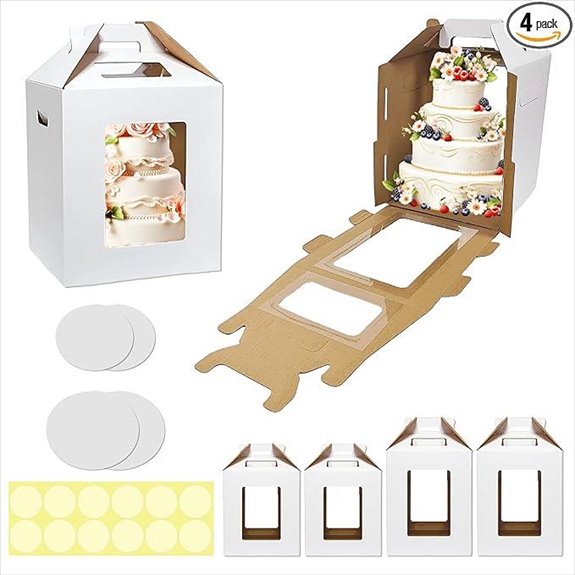 Sturdy 4-Pack Cake Box Set with Windows and Handles