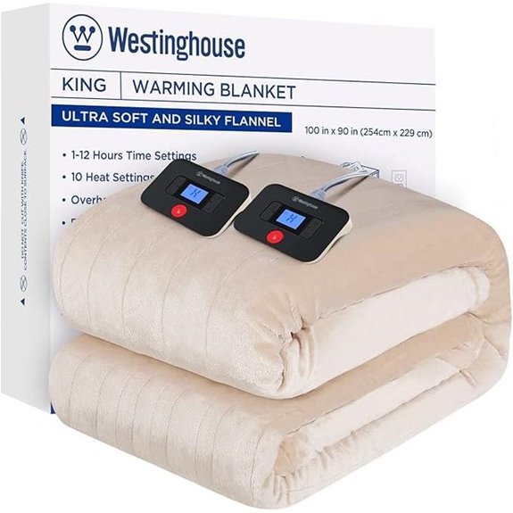 Westinghouse King-Size Heated Flannel Blanket with Auto-Off