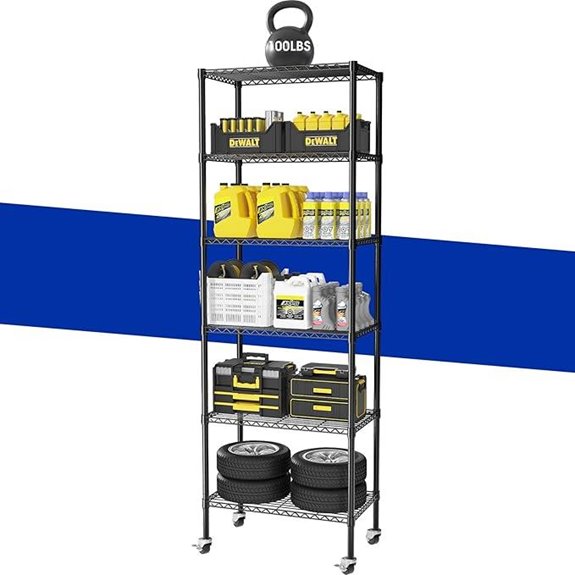 Adjustable 6-Tier Heavy Duty Rolling Wire Shelving