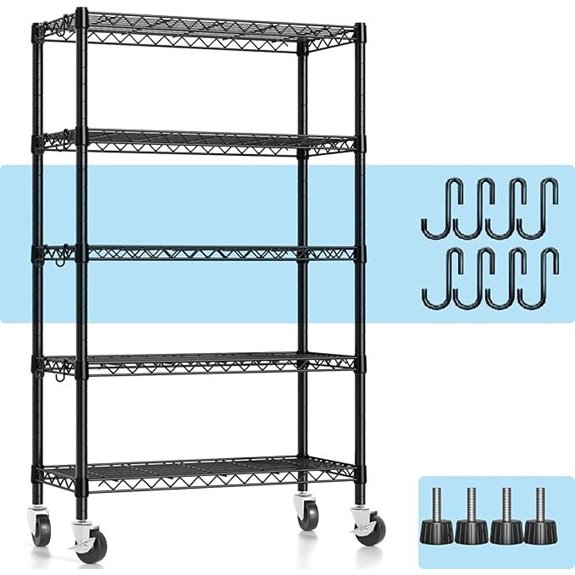 Heavy Duty NSF Wire Shelving with Wheels 5 Tiers