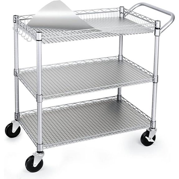 Heavy Duty Rolling Utility Cart with Handle and Shelf