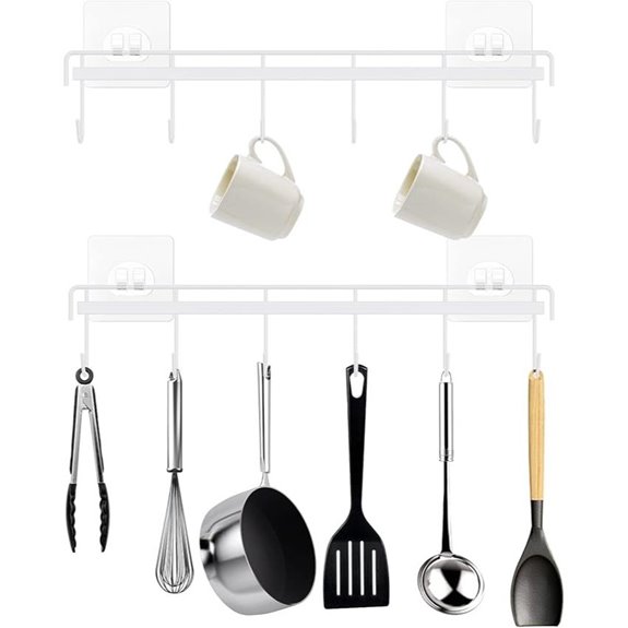 Adhesive Kitchen Utensil Hangers with 12 Hooks (2 Pack)