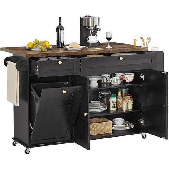 Kitchen Island with Power Outlet Drop Leaf Storage