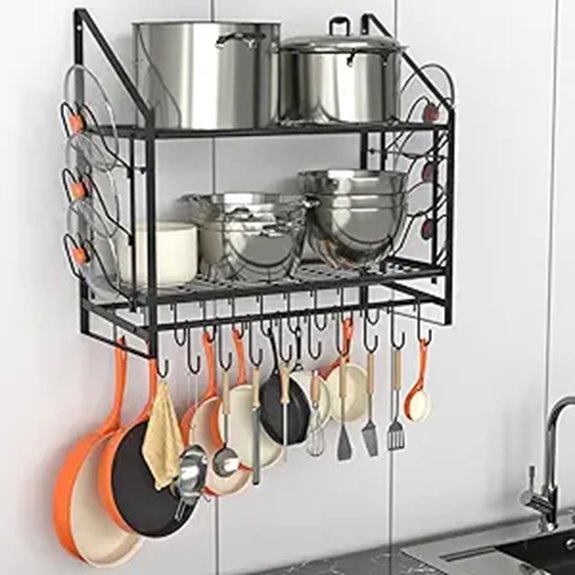 28-Inch Wall Mounted Pot Rack with Hooks and Holders