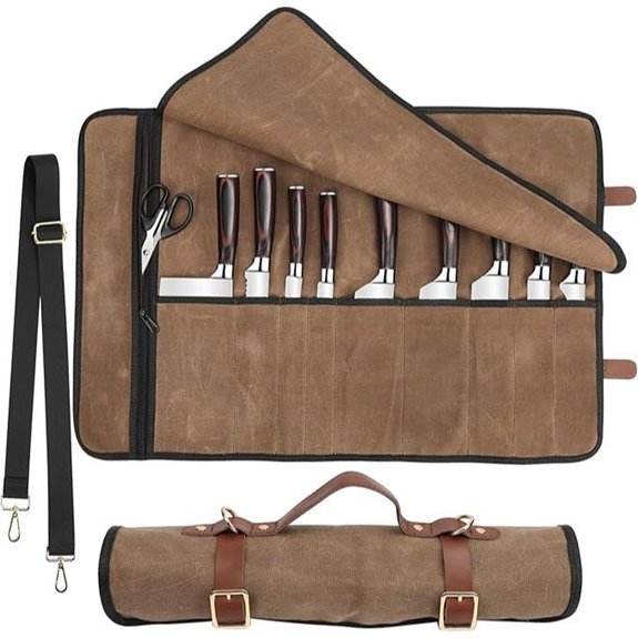 Leather Knife Roll with Buckles and Canvas Layers
