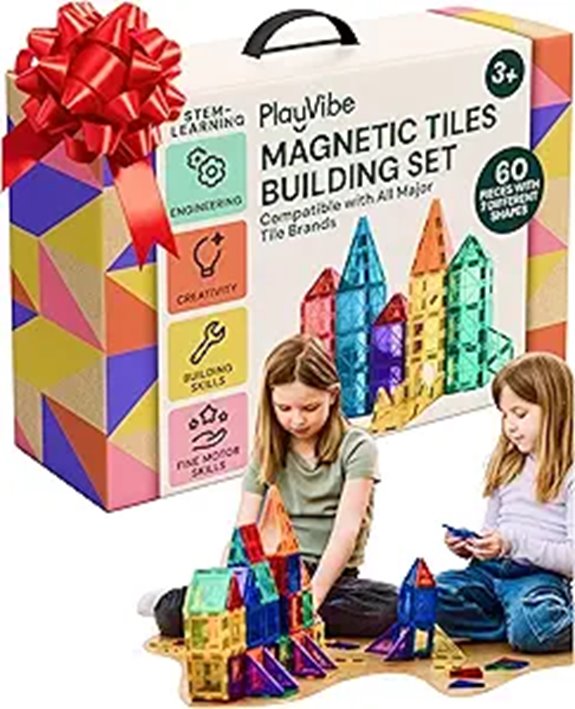 PLAYVIBE Magnetic Tiles - 60 Pcs STEM Building Blocks