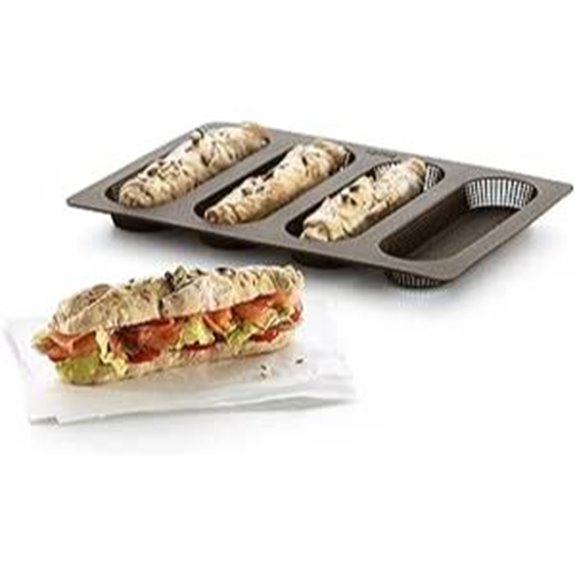 Lekue 4 Cavity Micro Perforated Mini Baguette Baking Pan Brown