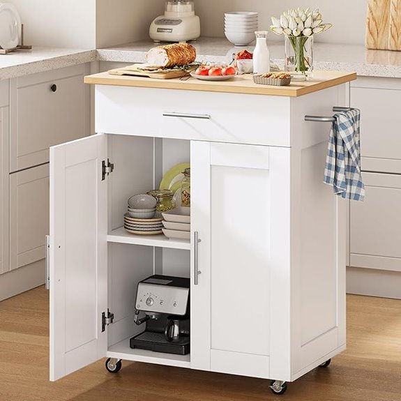 Rolling Kitchen Island Cart with Storage and Towel Rack