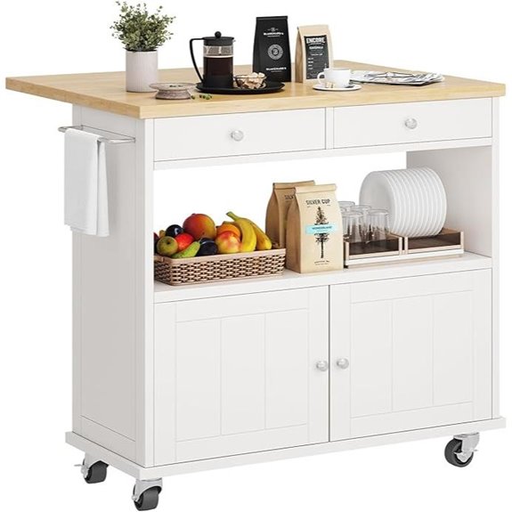 Rolling Kitchen Island with Drop Leaf and Storage
