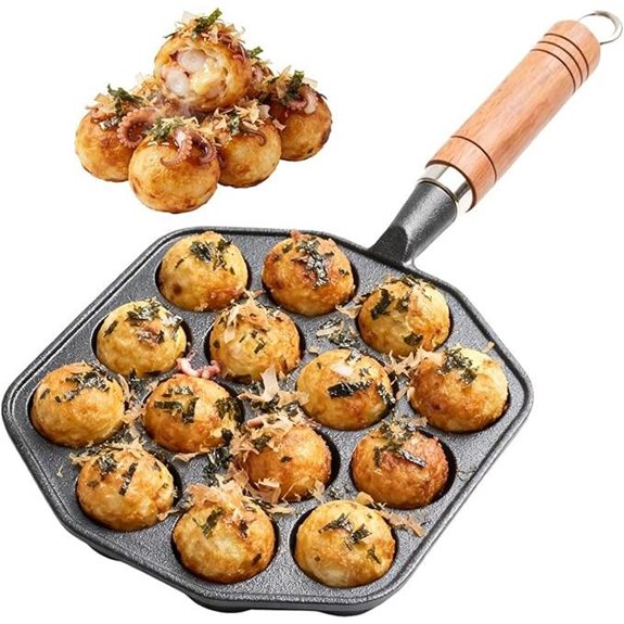 Takoyaki Pan with Wooden Handle Nonstick 14 Holes