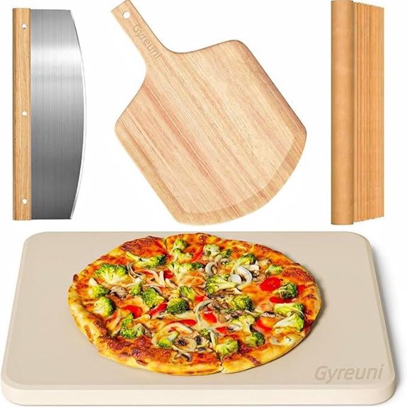 4-Piece Pizza Stone Set with Peels Cutter & Paper