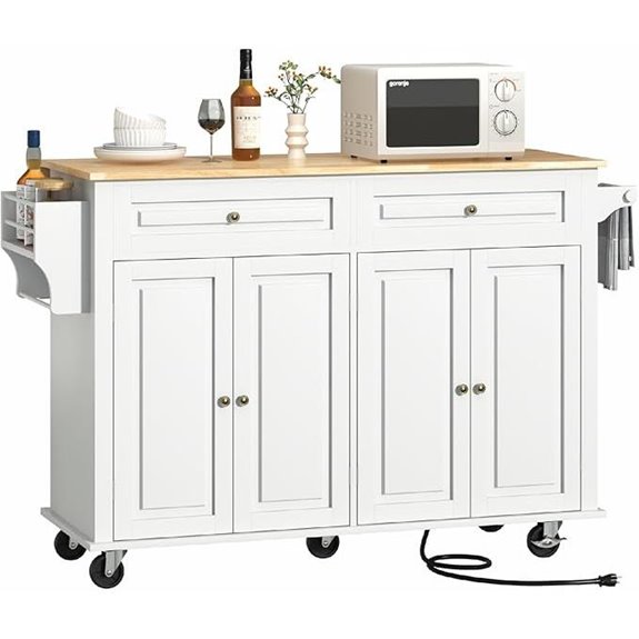 Movable Kitchen Island with Drop Leaf and Storage