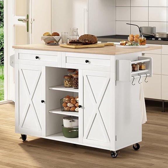 HLR Rolling Kitchen Island with Storage and Drop Leaf