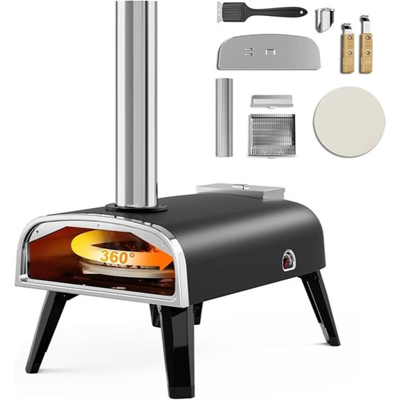 Outdoor Pizza Oven with Rotatable Stone and Thermometer