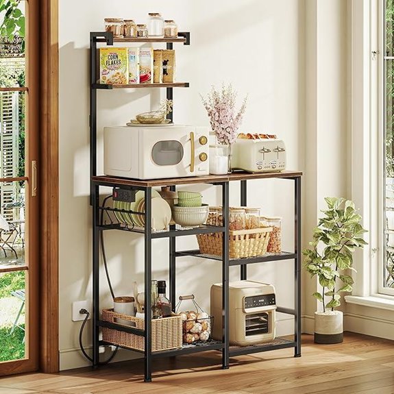 Huuger 31.5-Inch Rustic Bakers Rack with Outlets