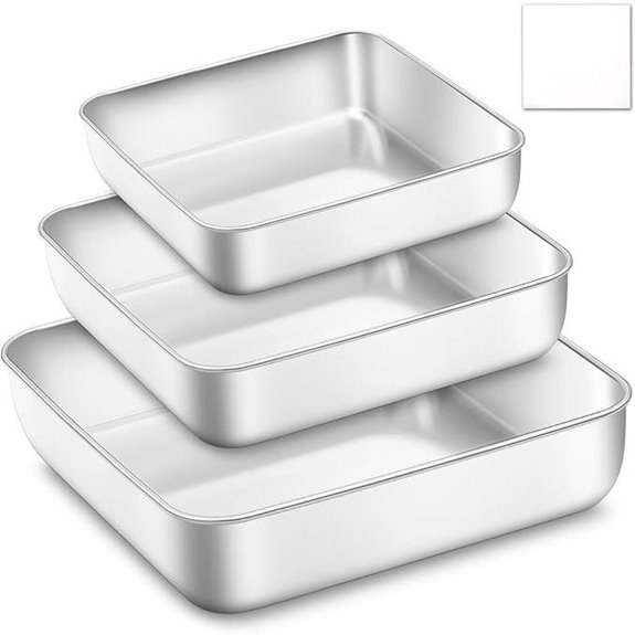 Square Cake Pan Set of 3 Non-Toxic Stainless Steel