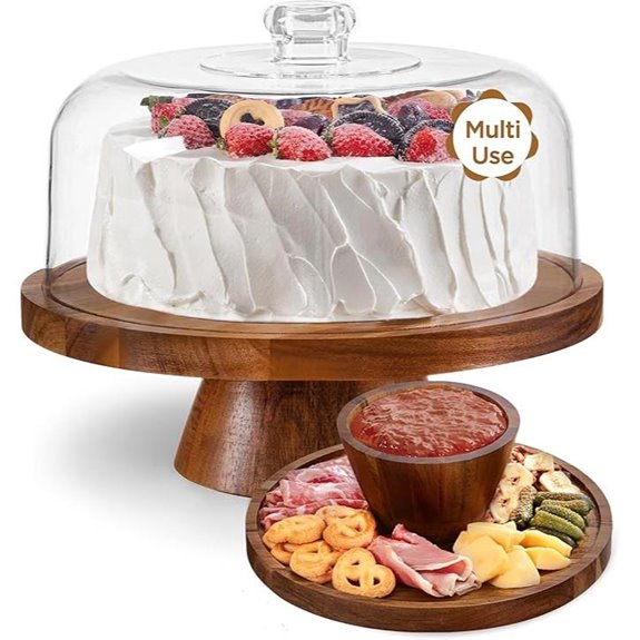 HBlife 6-in-1 Acacia Cake Stand with Glass Lid