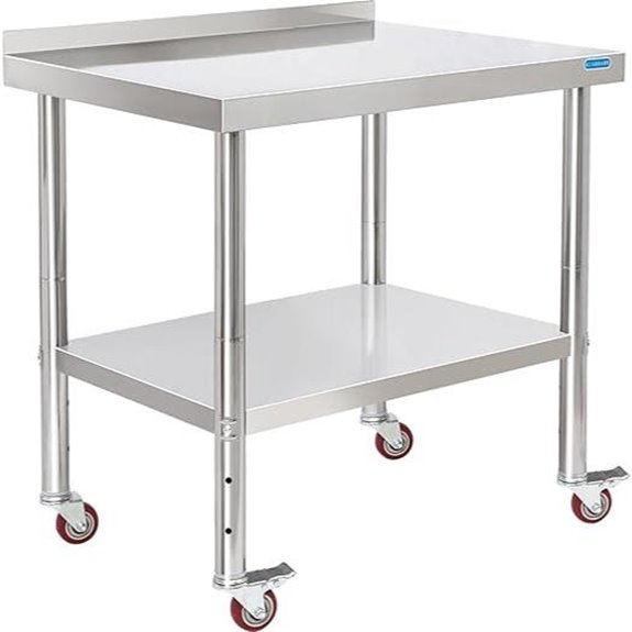 Stainless Steel Work Table with Casters and Backsplash