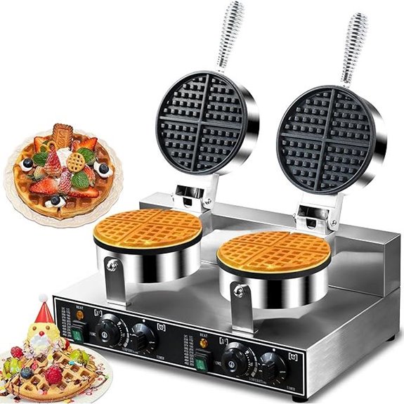 Commercial Double Waffle Maker Non-Stick Stainless Steel