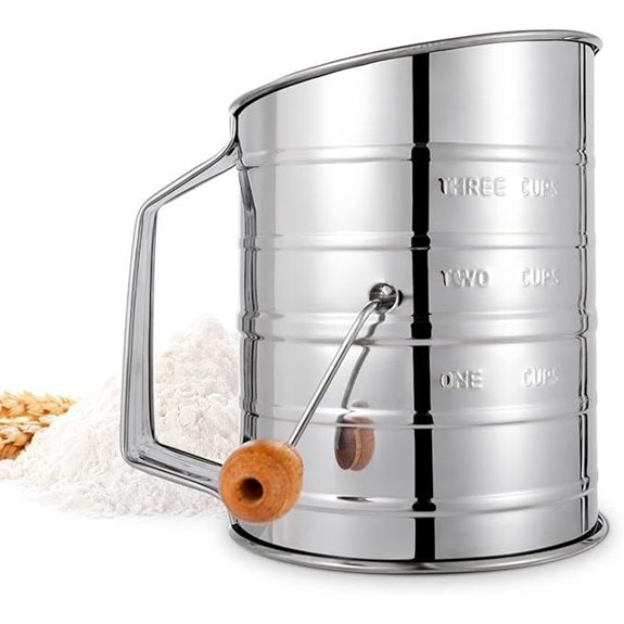Stainless Steel 3-Cup Flour Sifter with Hand Crank